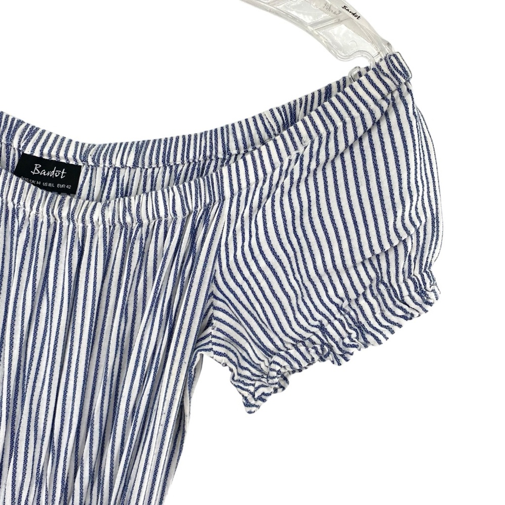 Bardot Off Shoulder Blue and White Stripe Dress - Picture 3 of 9